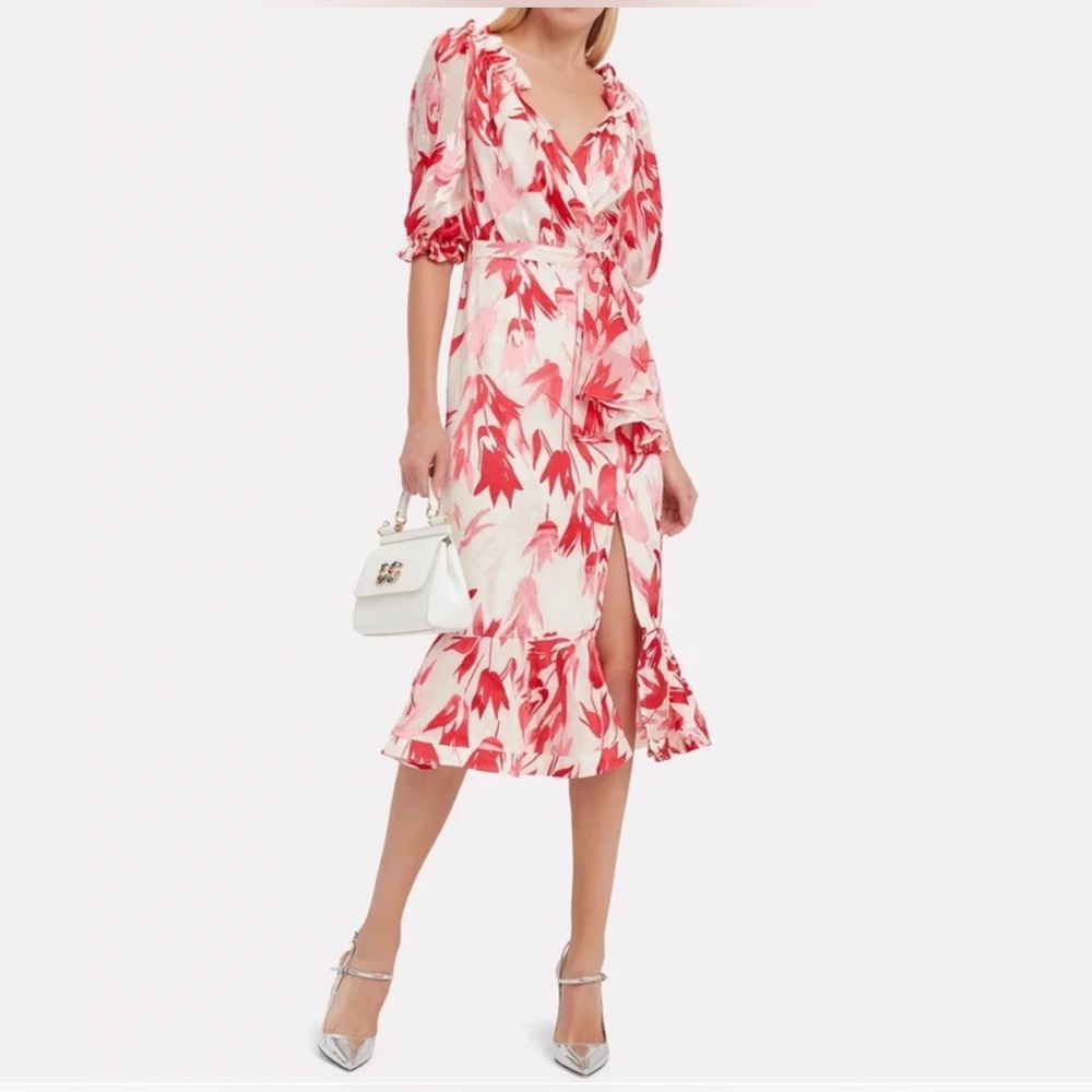 SOLD ⭐️ SALONI Pink and Red Ruffled Tiered Midi Dress